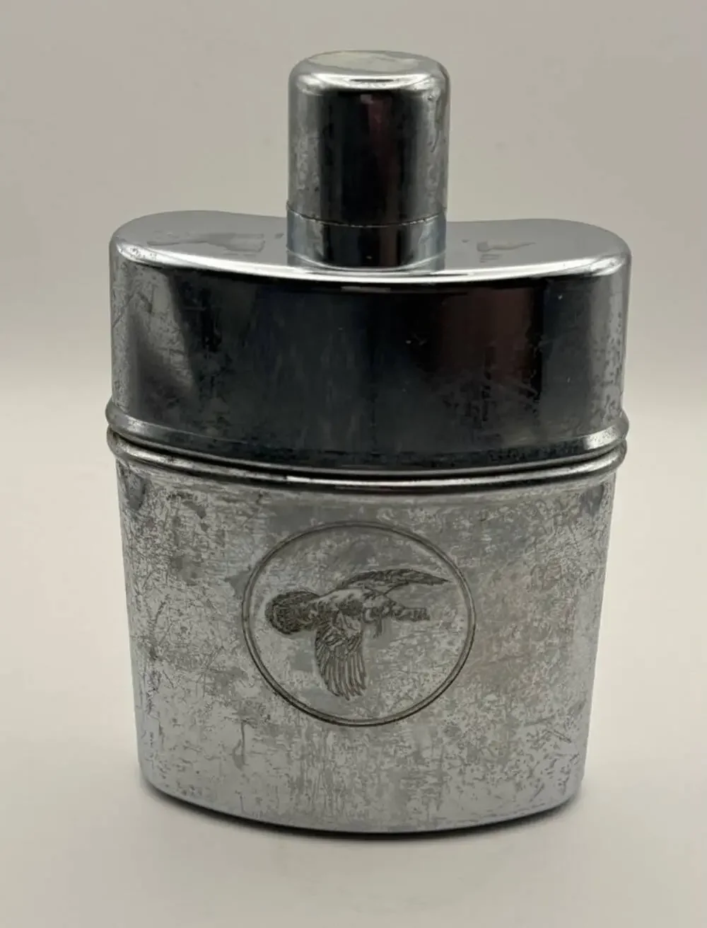 Wild Turkey Logo Chrome Metal Pocket Flask Screw Cap Vintage Barware Display